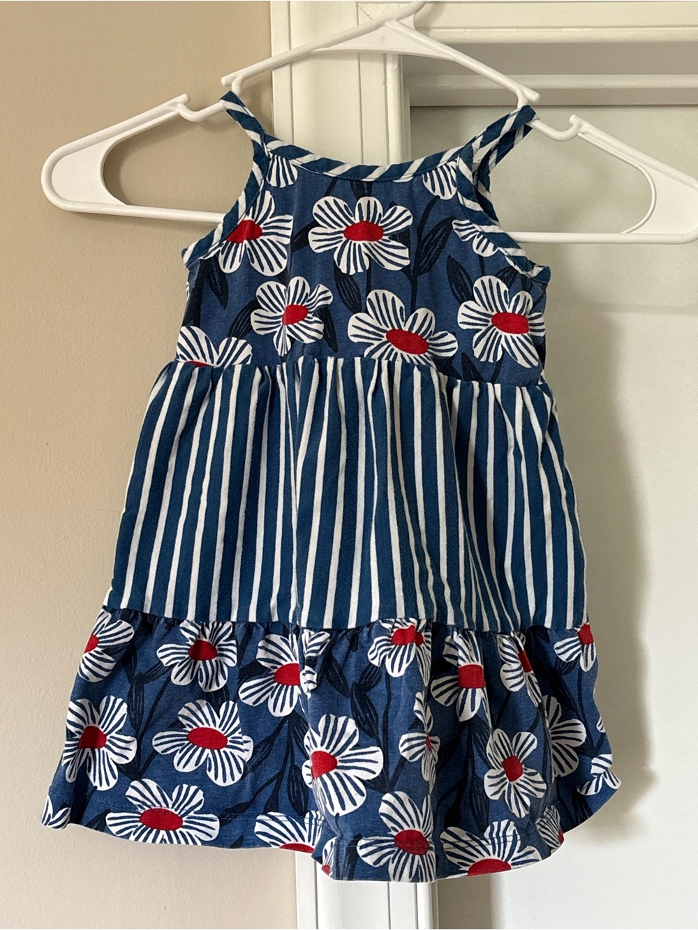 Hanna Anderson Blue and Red Floral & Stripe Sundress - 2T